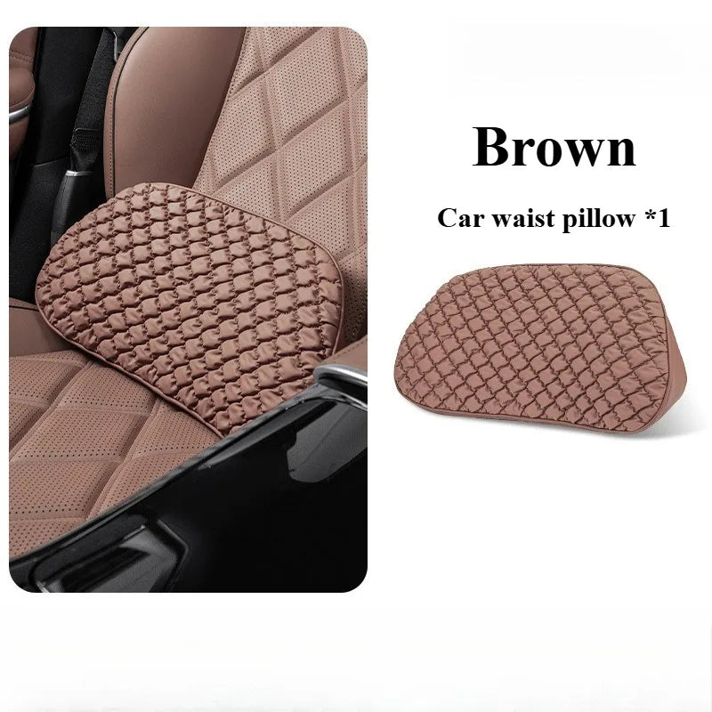 Luxury Leather Car Neck & Lumbar Pillow Set – Ergonomic Memory Foam Headrest and Waist Support for Auto Seats - Delicate Leather  