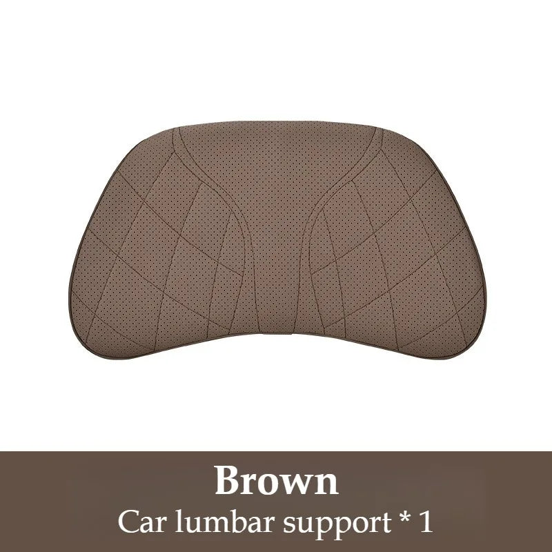 Memory Foam Car Neck & Lumbar Pillow Set – Nappa Leather Headrest and Waist Support - Delicate Leather  