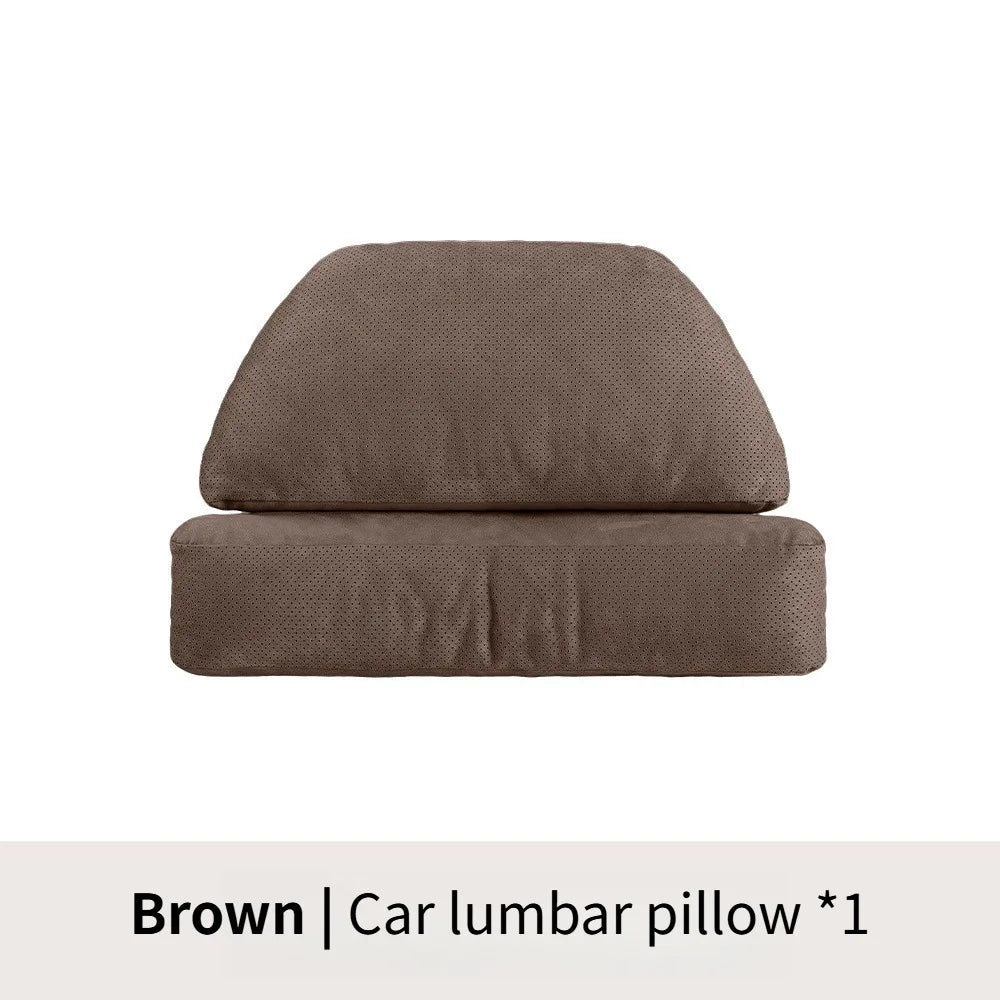 Suede Car Headrest and Lumbar Pillow Set – Universal Neck and Waist Support Cushions for Car Seats - Delicate Leather  