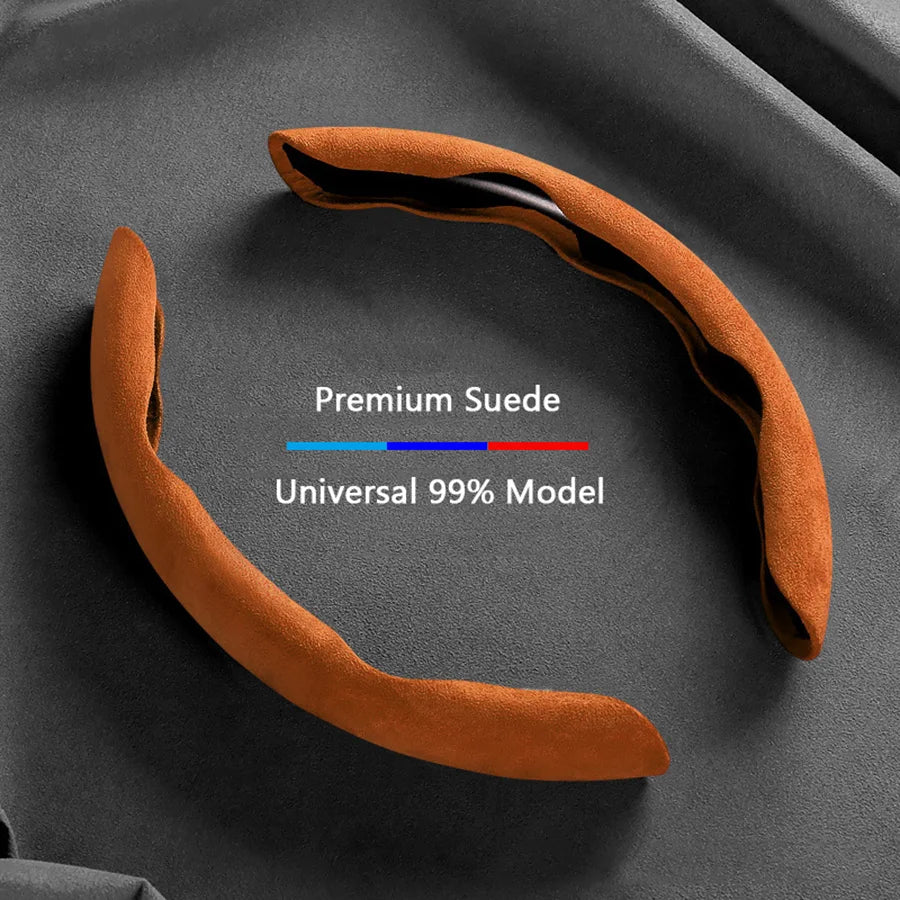 38cm Suede Steering Wheel Booster Cover – Non-Slip Universal Car Steering Protector, Brown (2-Pack) - Delicate Leather  