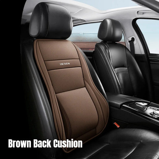 Universal Ergonomic Car Seat Cover with Built-In 6cm Lumbar Support & Leg Bolster – Four-Season Auto Seat Protection Pad - Delicate Leather