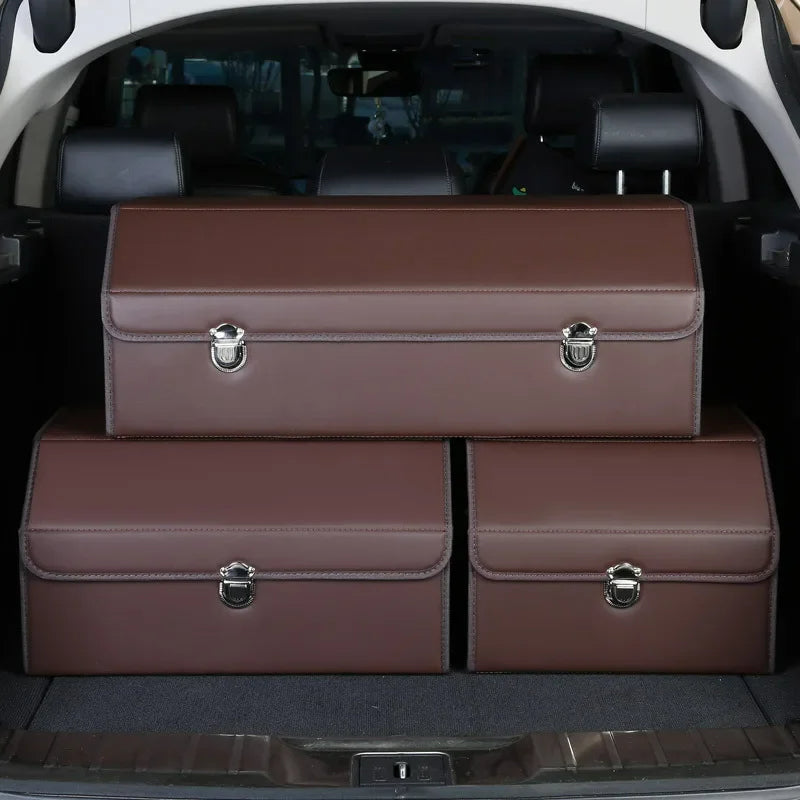 65L Car Organizer for Trunk Box - Storage & Cleaning Car Accessories - Visible Interior Vehicle Supplies - Delicate Leather  