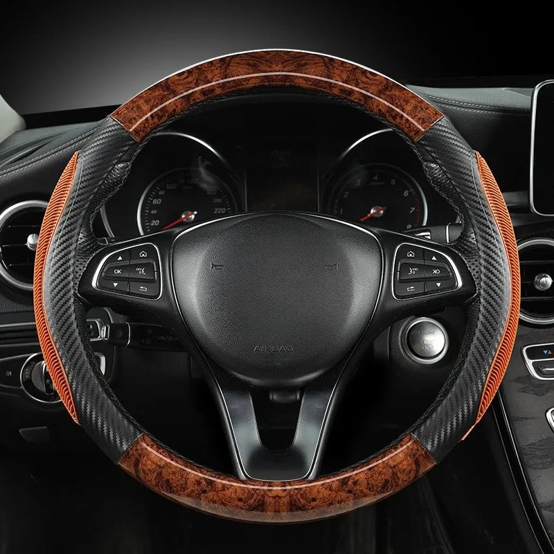 Universal Carbon Fiber Steering Wheel Cover – Non-Slip Car Interior Protection - Delicate Leather  