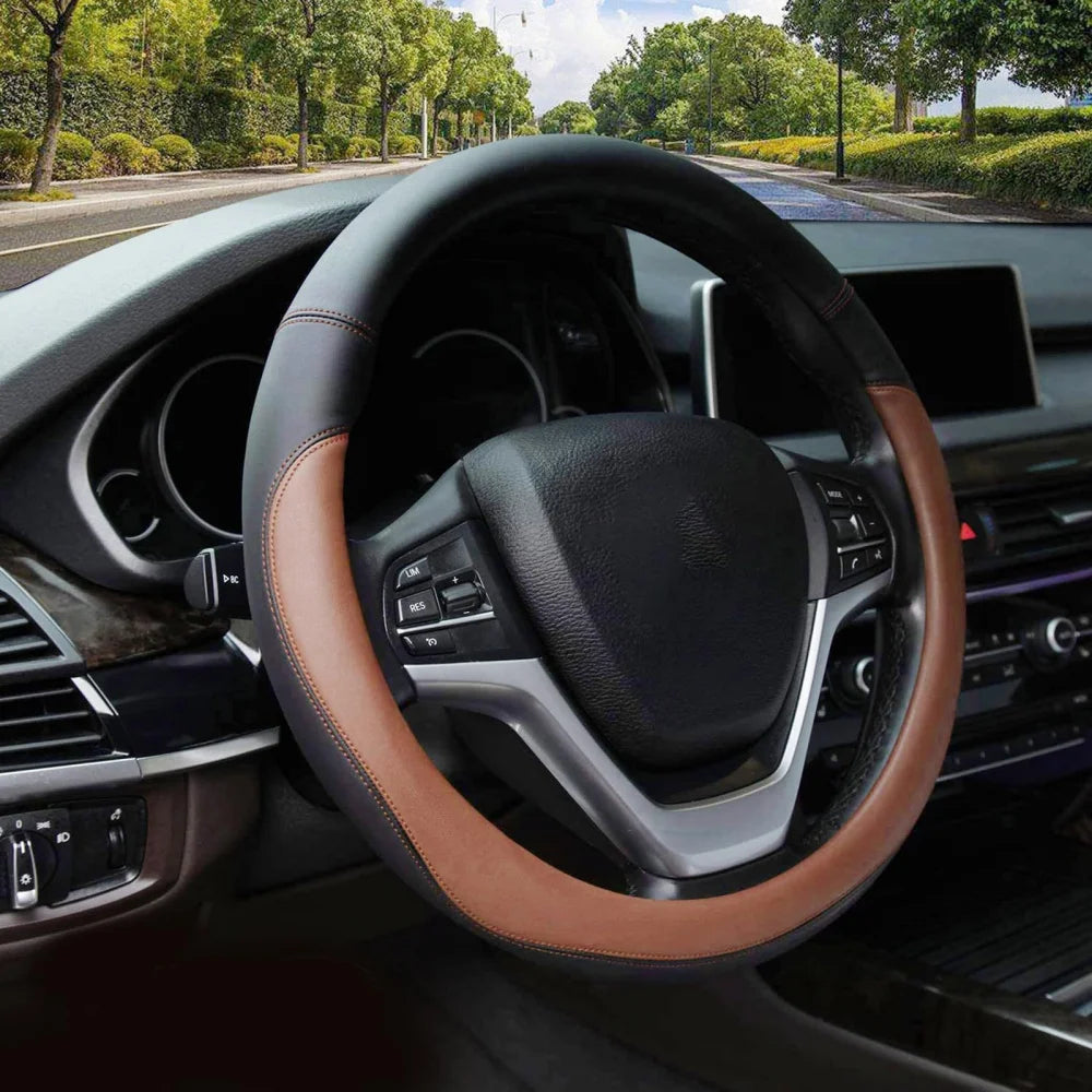 Nappa Leather Steering Wheel Cover – Soft Sweat-Absorbent Grip, Universal Fit, All-Season Use - Delicate Leather  