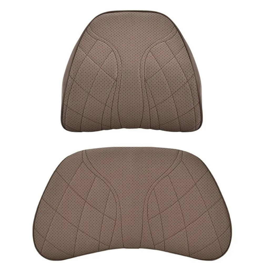 Memory Foam Car Neck & Lumbar Pillow Set – Nappa Leather Headrest and Waist Support - Delicate Leather  