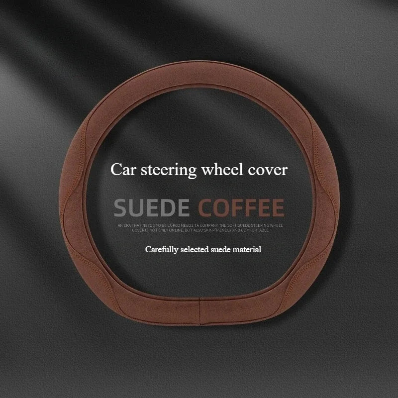 Orange Suede Car Steering Wheel Cover – All-Season Breathable Anti-Slip Wear-Resistant Steering Wheel Protector - Delicate Leather  