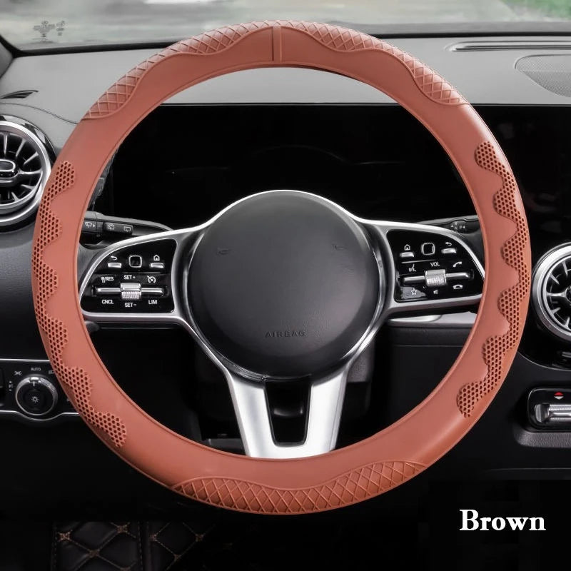 Silicone Steering Wheel Cover – Universal O/D Type Grip Cover for 38cm and 40cm Wheels - Delicate Leather  