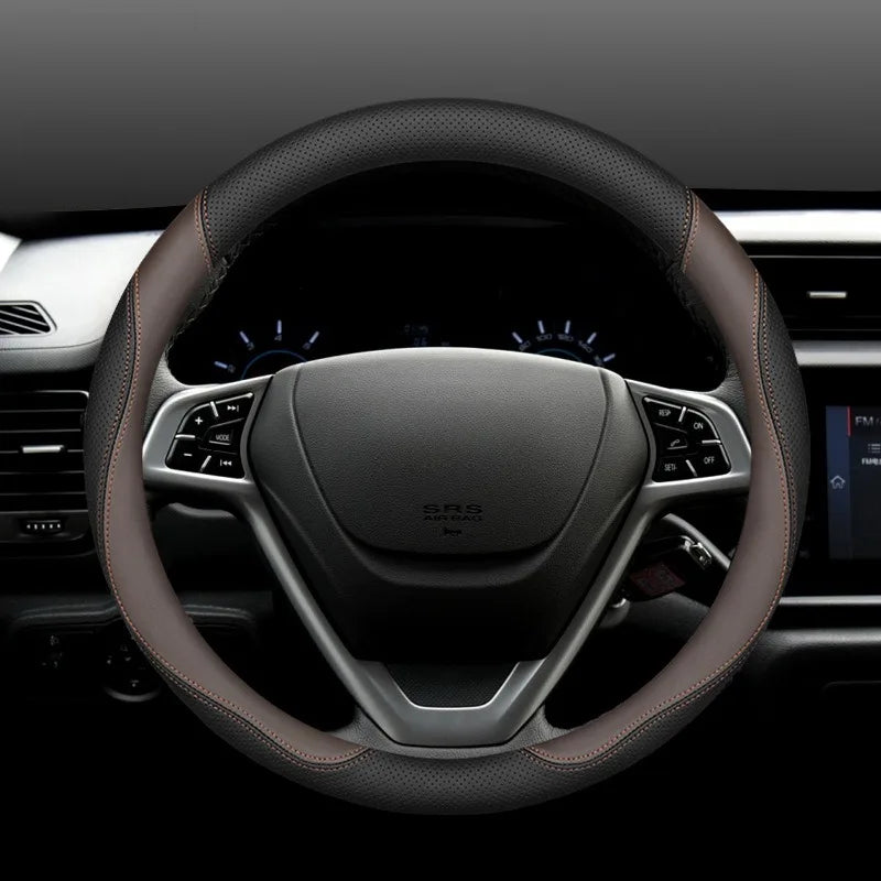 Nappa Leather Steering Wheel Cover – Universal 37–38cm Non-Slip Car Interior Accessory - Delicate Leather  