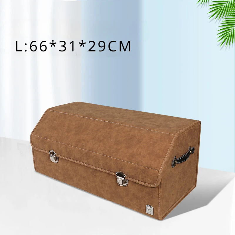 Luxury Suede Leather Car Trunk Organizer – Large Capacity Foldable Storage Box for Vehicle Interior - Delicate Leather  