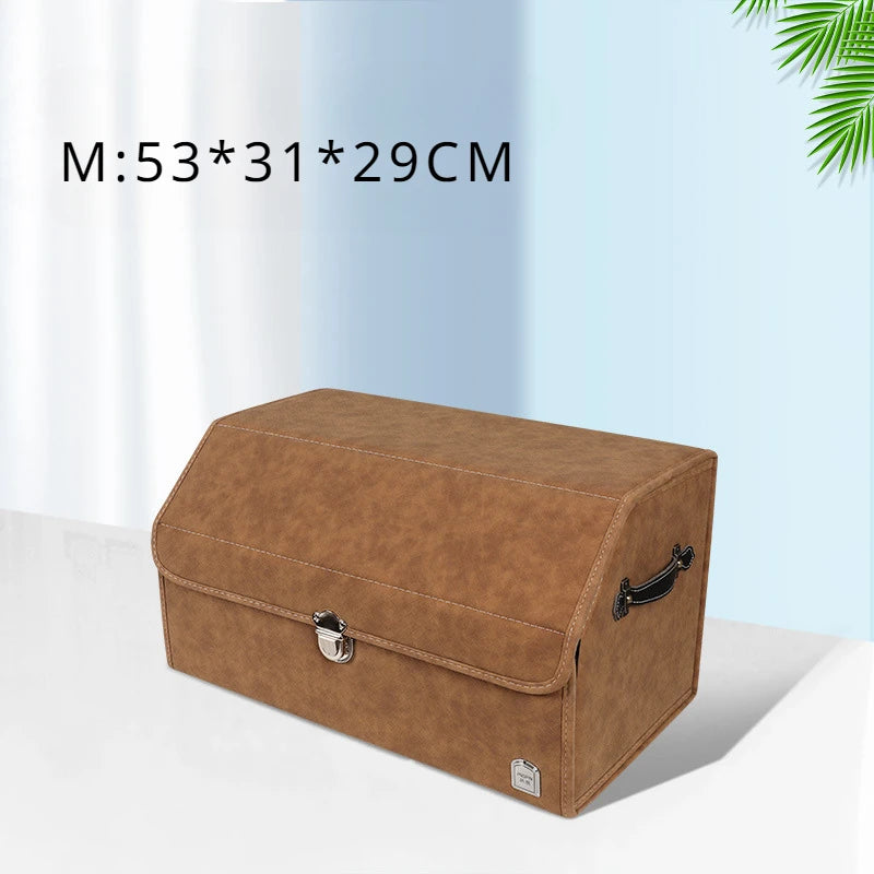 Luxury Suede Leather Car Trunk Organizer – Large Capacity Foldable Storage Box for Vehicle Interior - Delicate Leather  
