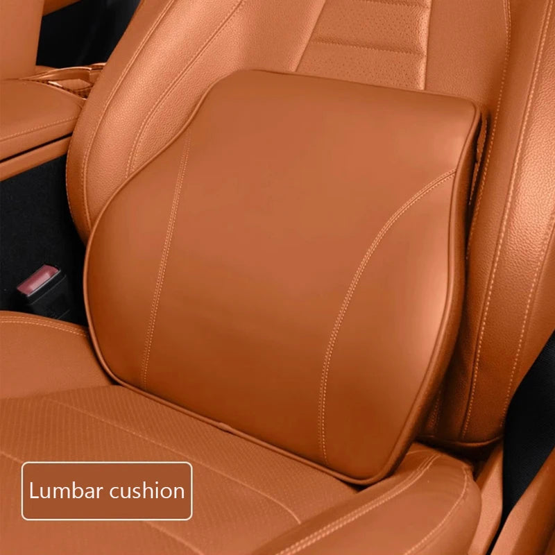 Nappa Leather Car Neck Pillow – Memory Foam Headrest Cushion, Lumbar Support for Travel & Driving Comfort - Delicate Leather  