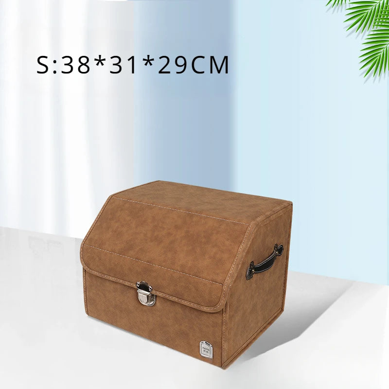 Luxury Suede Leather Car Trunk Organizer – Large Capacity Foldable Storage Box for Vehicle Interior - Delicate Leather  