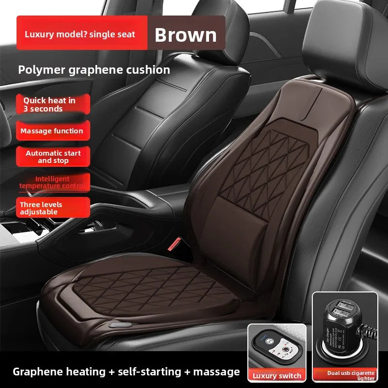 Graphene Heated Car Seat Cushion – Universal 12V/24V Seat Cover with Waist Support for Winter Warmth - Delicate Leather  