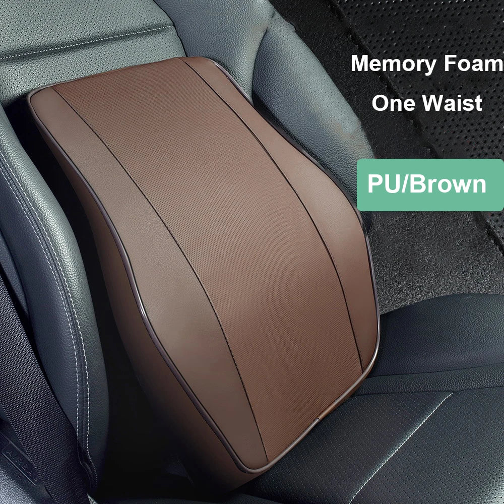 Universal Breathable Memory Foam Car Headrest Pillow – Neck Support Cushion & Lumbar Guard for Comfortable Driving - Delicate Leather  