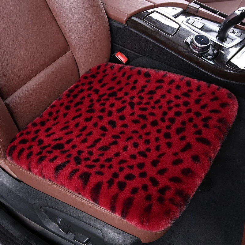 Leopard Fluffy Seat Cushion Cover – Soft Plush Car Seat Protector, Universal Fit Interior Decor for Women - Delicate Leather  