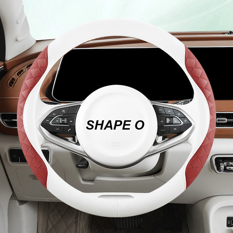Anti-Slip Leather Steering Wheel Cover 38cm – Two-Tone Sport Style Universal Grip - Delicate Leather  