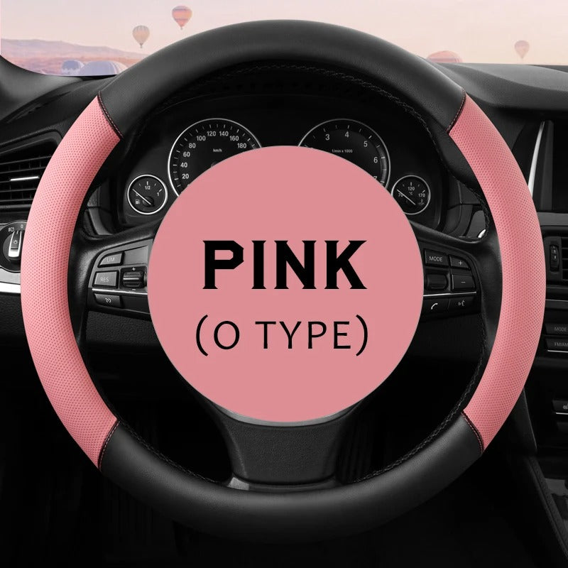 Universal 38CM PU Leather Steering Wheel Cover – Breathable Microfiber Design, 15-Inch Fit - Delicate Leather  