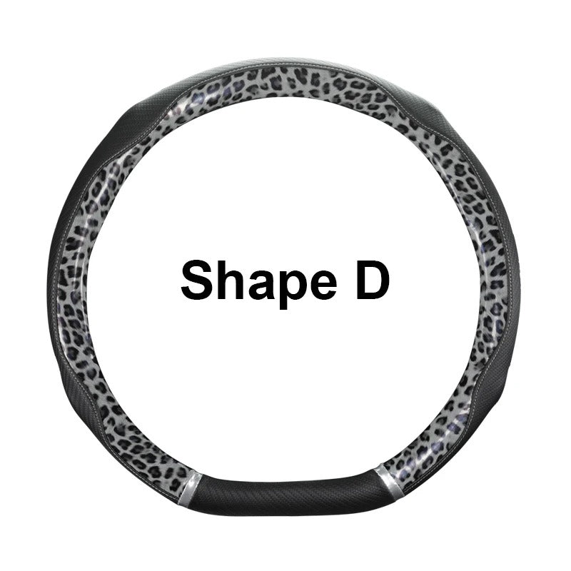 Leopard-Pattern Leather Steering Wheel Cover – Universal 38 cm Fit, Non-Slip, Decorative Car Interior Accessory - Delicate Leather  