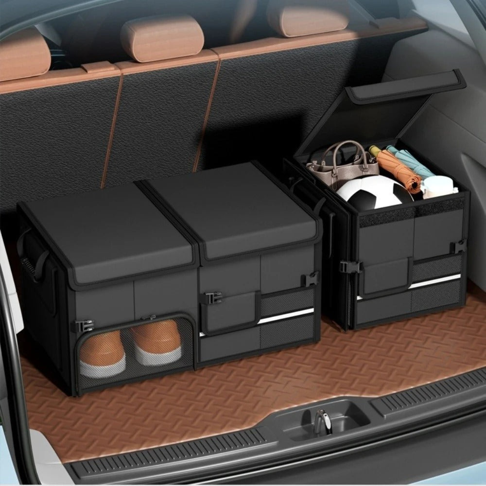 Foldable Car Trunk Organizer – 60L Waterproof Oxford Storage Box with Handles - Delicate Leather  