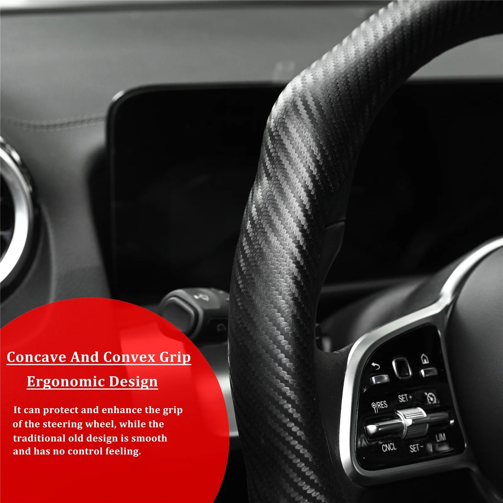 Carbon Fiber Steering Wheel Cover – Universal 38cm Anti-Slip Sport Grip - Delicate Leather