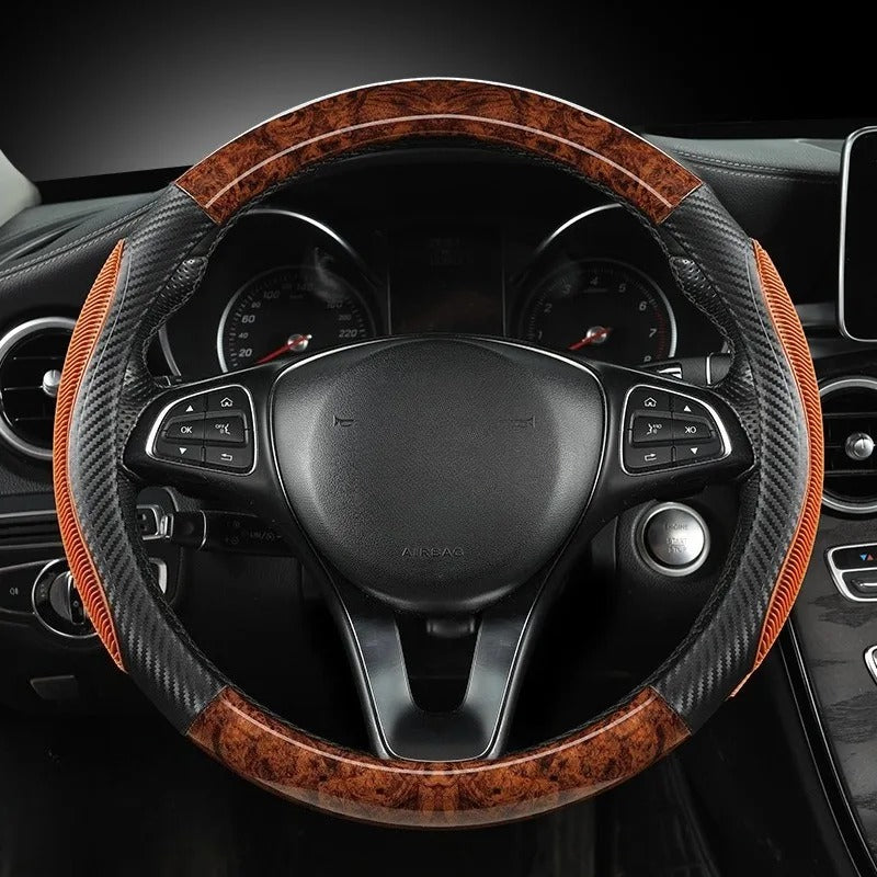 Carbon Fiber Steering Wheel Cover 38cm O/D Type – Universal Non-Slip Faux Leather Car Steering Wheel Protector - Delicate Leather