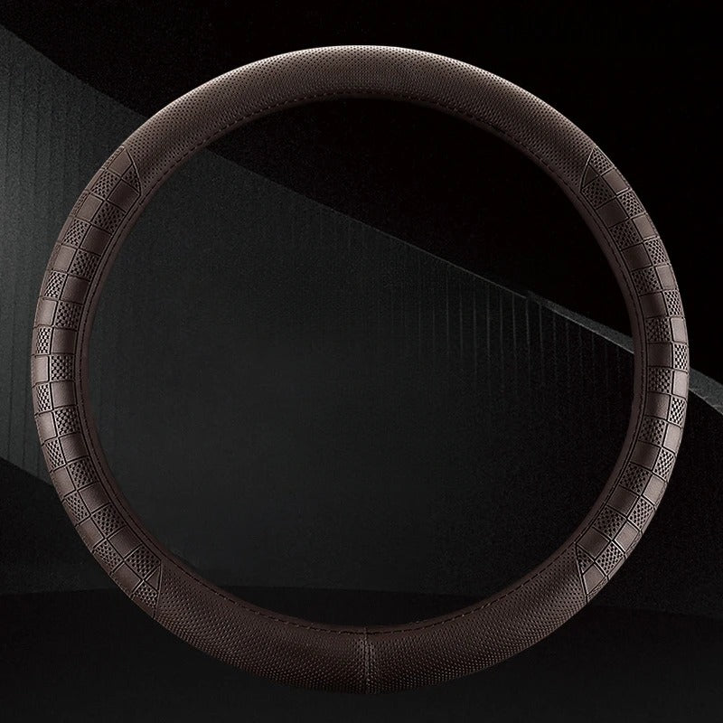 Genuine Leather Steering Wheel Cover – Universal 37–38CM Breathable Non-Slip Grip - Delicate Leather
