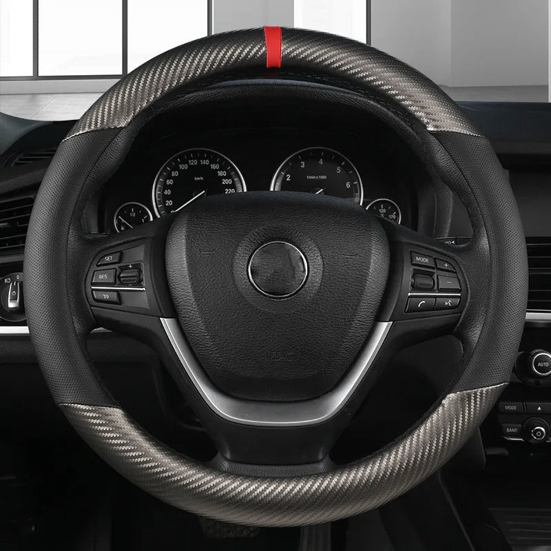 Microfiber Leather Steering Wheel Cover – Anti-Slip, Universal 14.5–15 Inch (37–38cm)