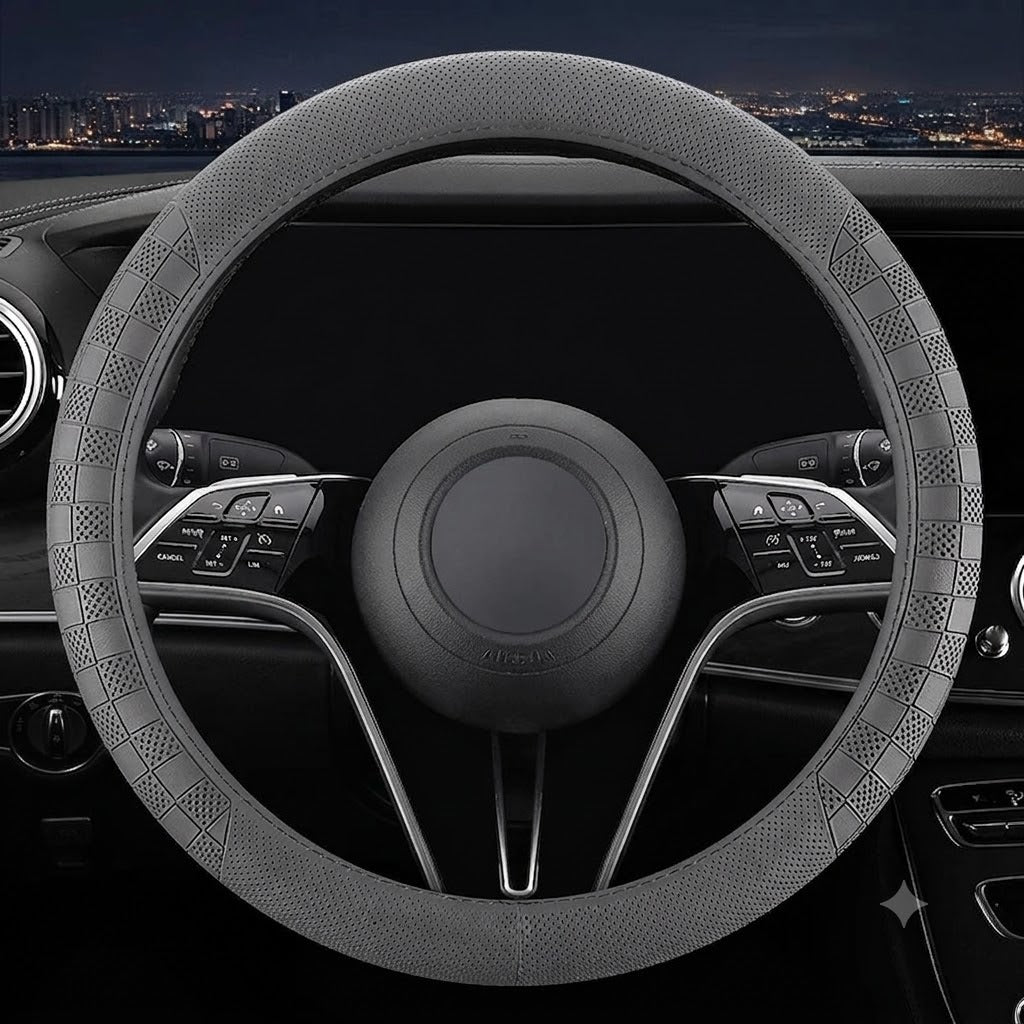 Genuine Leather Steering Wheel Cover – Universal 37–38CM Breathable Non-Slip Grip - Delicate Leather