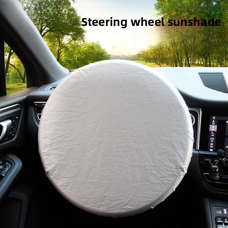 Car Steering Wheel Sun Shade Cover – Silver Coated Heat Reflective Protector - Delicate Leather  