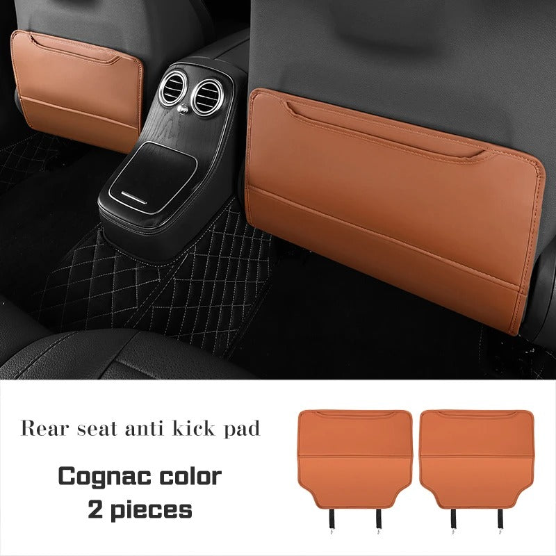 Universal Leather Car Seat Back Protector – Anti-Kick Pad with Storage Pocket - Delicate Leather  