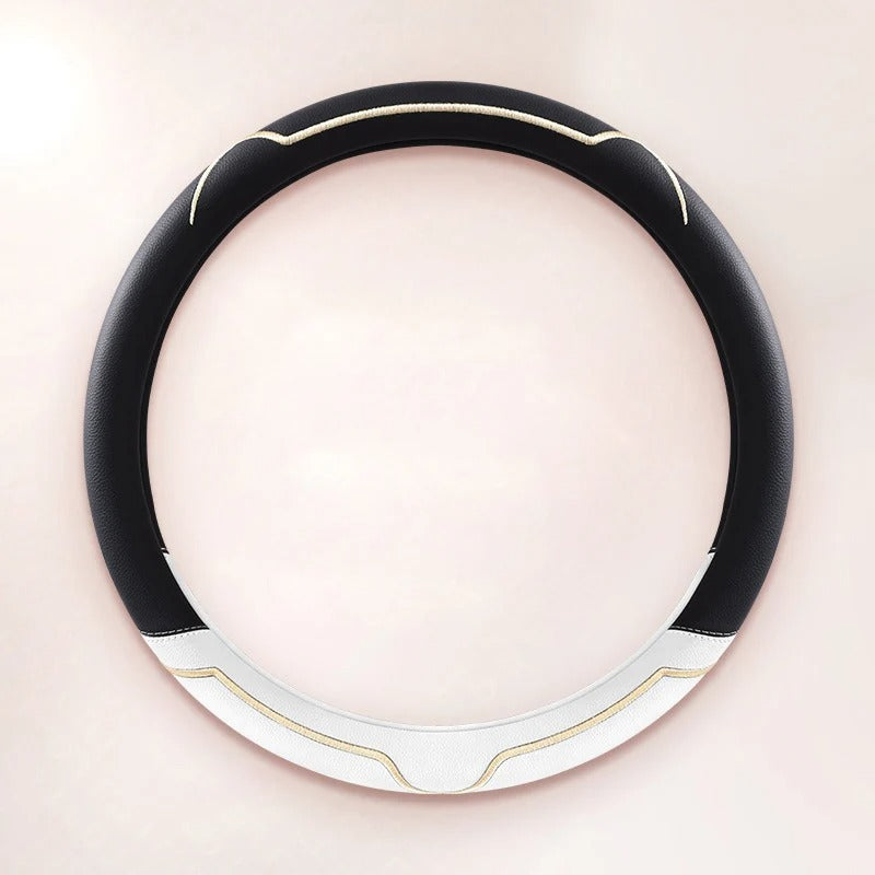 Universal Steering Wheel Cover – Pink and White, 15-Inch Anti-Slip Design - Delicate Leather  
