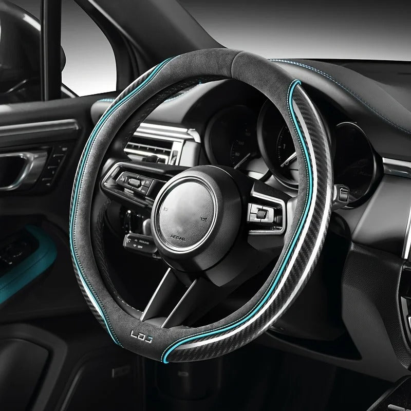 Suede & Carbon Fiber Steering Wheel Cover – Breathable Non-Slip Sport Grip - Delicate Leather
