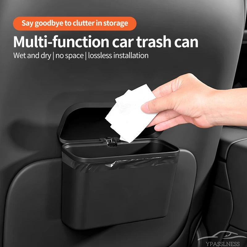 Multifunctional Hanging Car Trash Can – Press-Type Lid Leak-Resistant Storage Bin - Delicate Leather