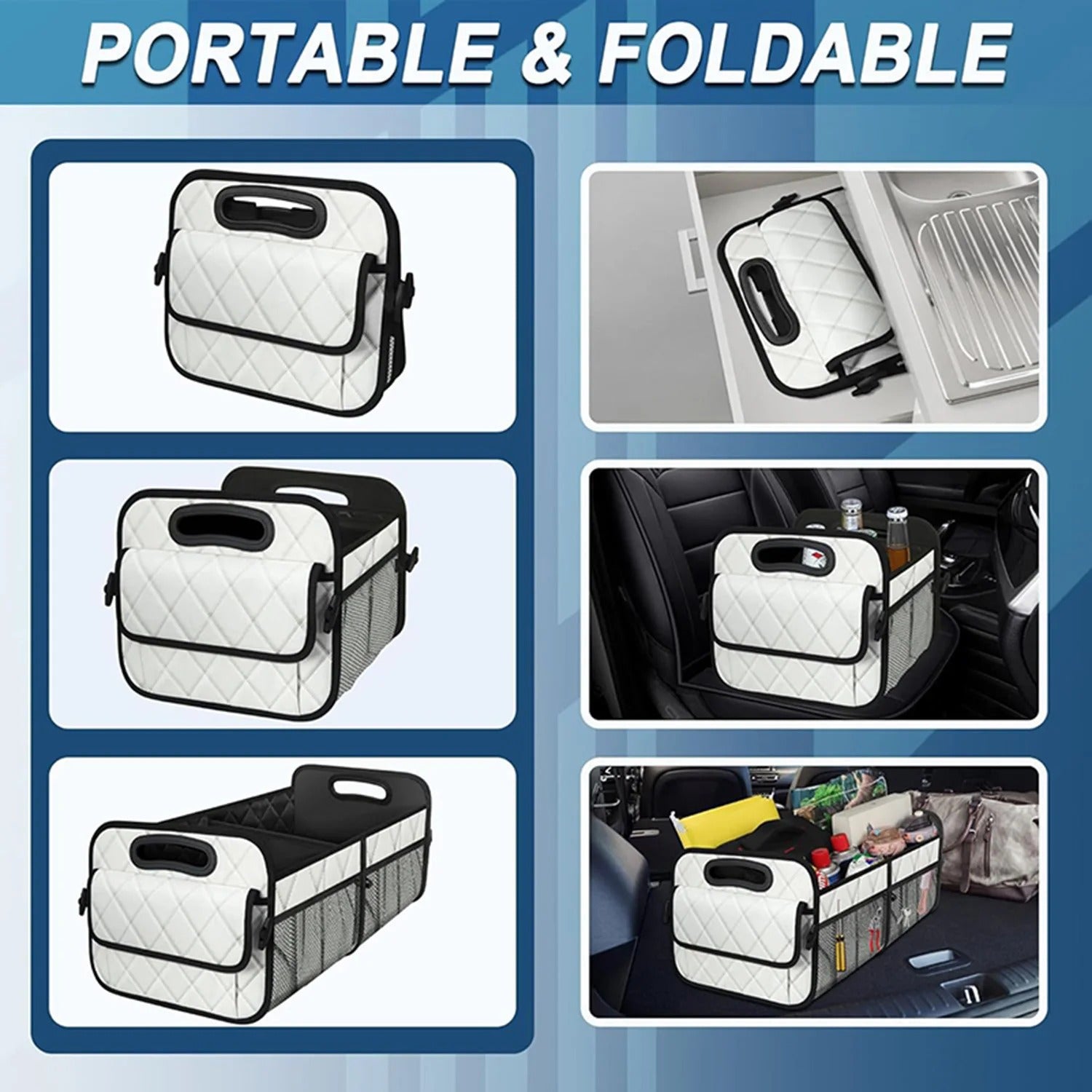 Collapsible Car Trunk Organizer – 6-Pocket Storage Box for Sedan and Truck - Delicate Leather  