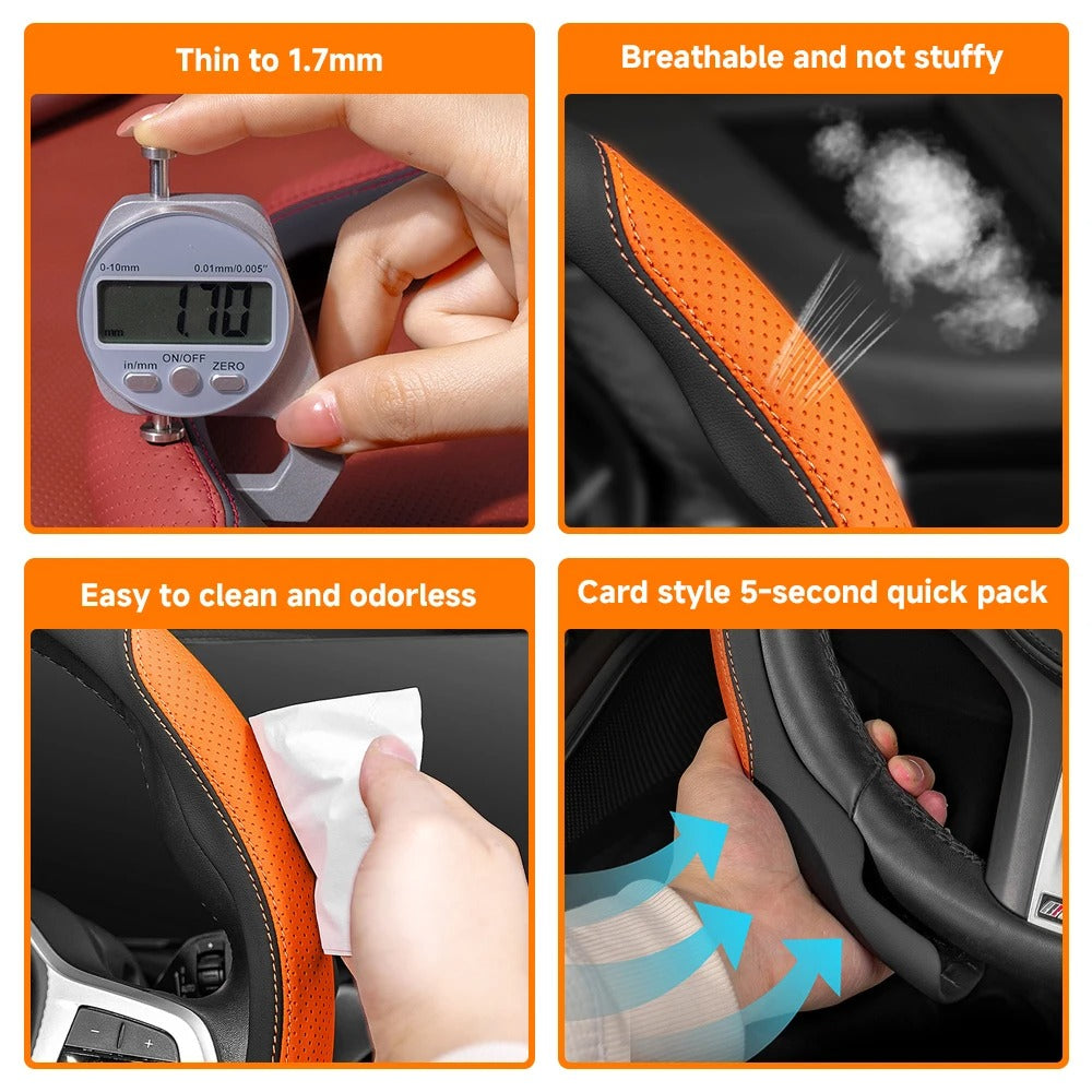 Universal Carbon Fiber Suede Nappa Leather Steering Wheel Cover 38cm – Non-Slip 15 Inch Car Steering Wheel Protector - Delicate Leather