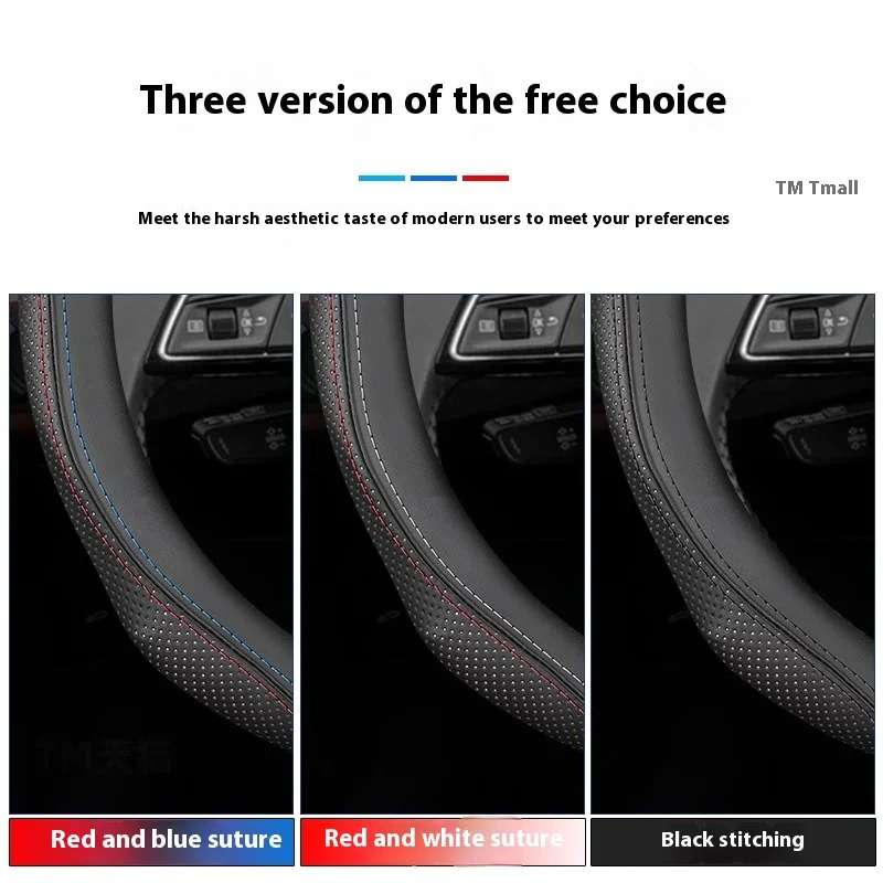 Universal Leather Steering Wheel Cover – 38cm, Non-Slip, Compatible with Select Mid-Size & SUV Models - Delicate Leather  