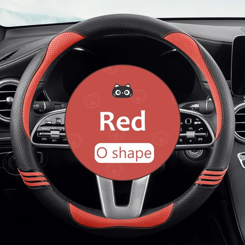 Universal 15-Inch Car Steering Wheel Cover – PU Leather with Carbon Fiber Pattern, Anti-Slip Design - Delicate Leather  