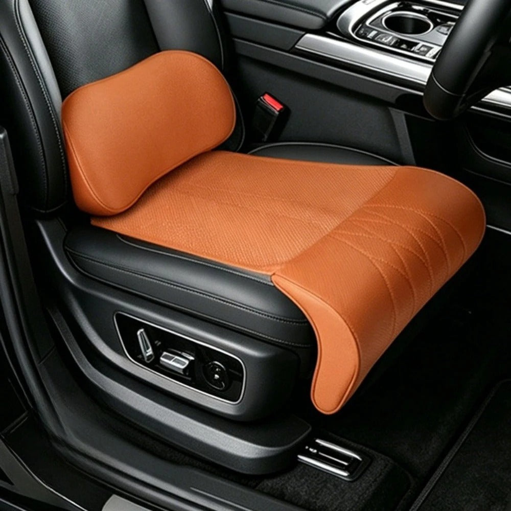 3-in-1 Universal Car Seat Cushion Set – Backrest, Seat Cushion & Leg Support - Delicate Leather  