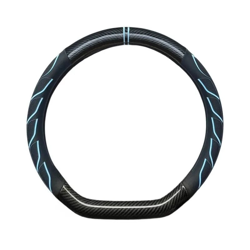 Carbon Fiber & Nappa Leather Steering Wheel Cover – Universal 38cm O/D Shape Anti-Slip Grip - Delicate Leather