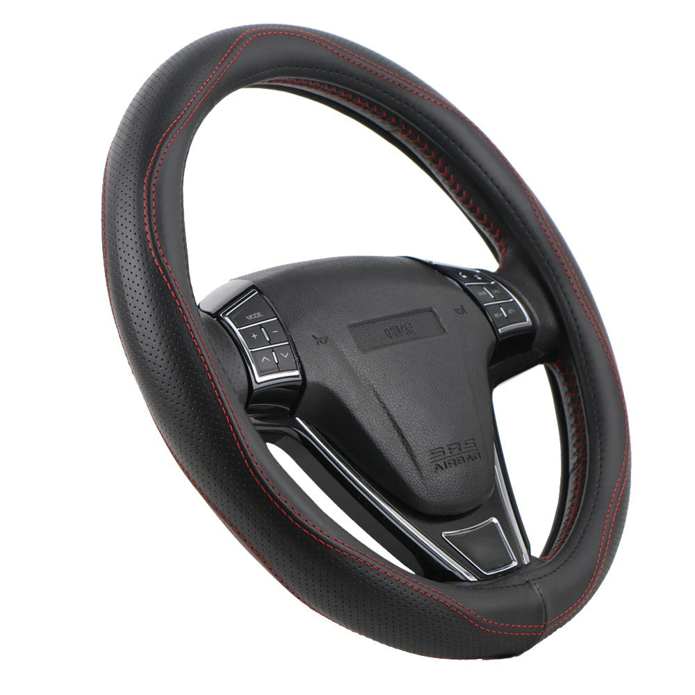 Universal Genuine Leather Steering Wheel Cover 38cm – Top Cowhide Perforated Non-Slip Silicone Car Steering Wheel Protector - Delicate Leather