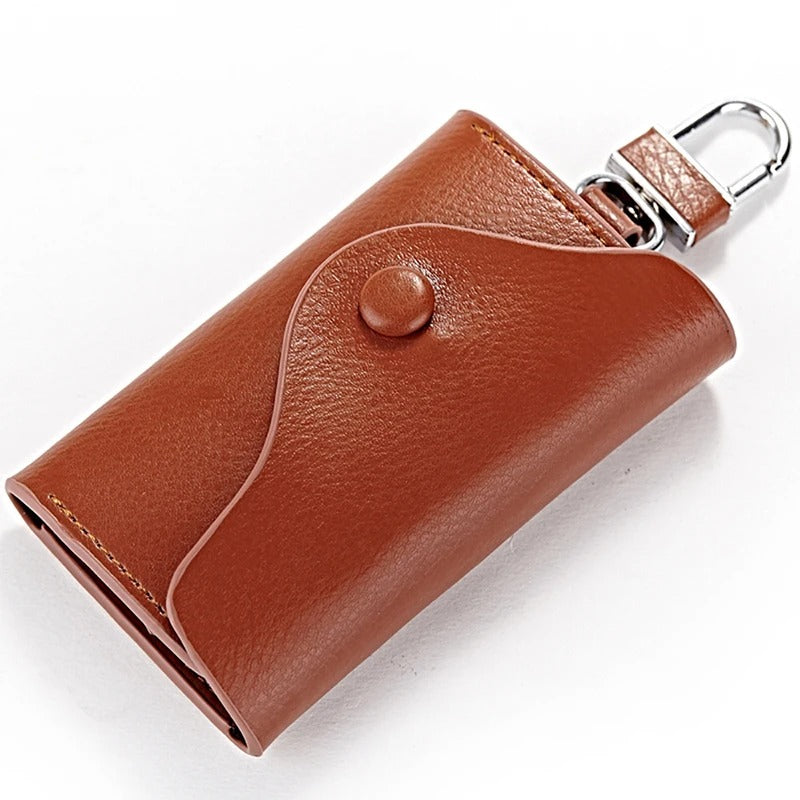 Genuine Leather Key Case Wallet – Multi-Function Key Organizer with Buckle and Card Slot for Men and Women - Delicate Leather  