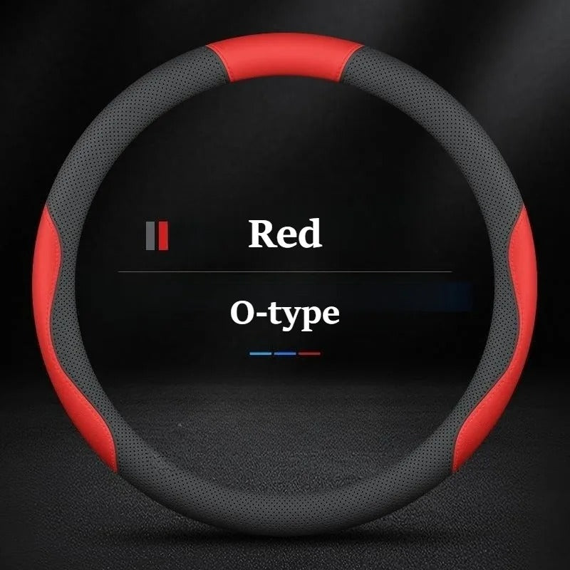 Nappa Leather Steering Wheel Cover – Anti-Slip 38cm Universal Fit Interior Accessory