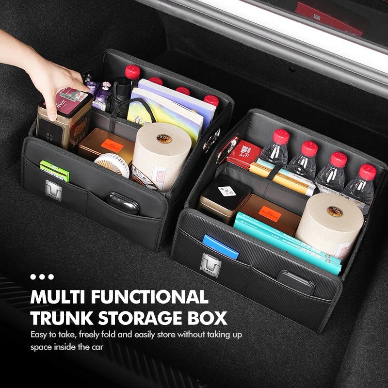 Car Trunk Organizer Box – Foldable PU Leather Storage Bin, Universal Fit - Delicate Leather  