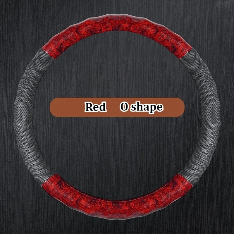 Wood Grain PU Leather Steering Wheel Cover – Honeycomb Non-Slip Grip 38CM/15-Inch - Delicate Leather