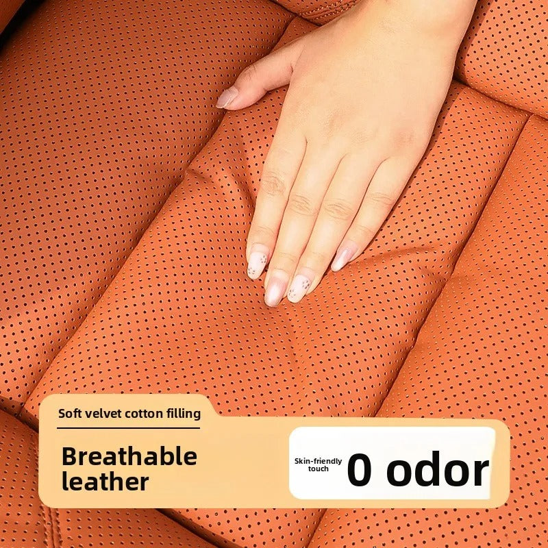 Perforated Nappa Leather Car Seat Cover – Breathable All-Season Universal Seat Cushion - Delicate Leather