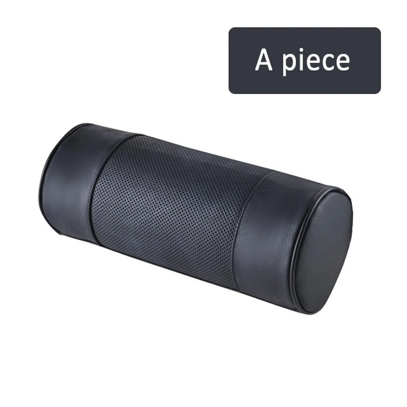 Genuine Cowhide Leather Car Neck Pillow – Cylindrical Memory Foam Cushion for Car & Office - Delicate Leather