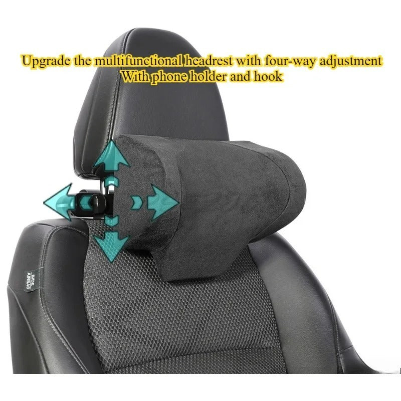 Adjustable Memory Foam Car Headrest Pillow – Universal Neck Support for Driver & Passenger - Delicate Leather
