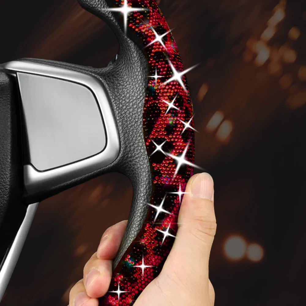Leopard Print Diamond Steering Wheel Cover – Luxury Sparkling Universal Interior Accessory - Delicate Leather  
