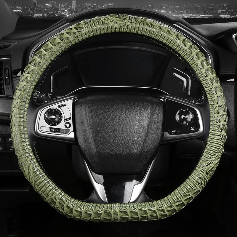 Crocodile-Texture Leather Steering Wheel Cover – Anti-Slip, Universal 14.5–15 Inch (37–38cm)