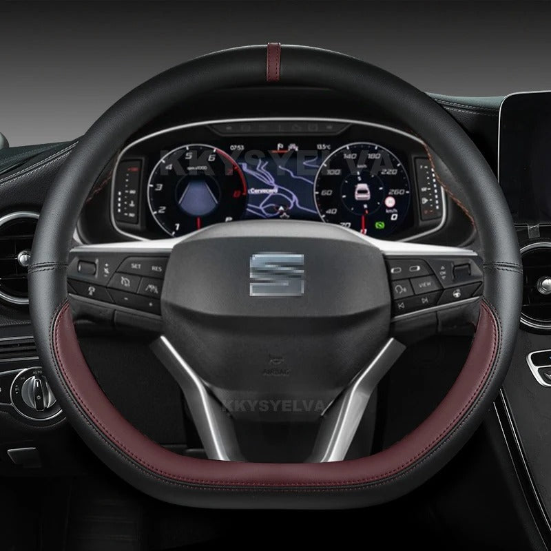 Universal D-Shape Steering Wheel Cover – 38CM Microfiber Leather, Multiple Colors - Delicate Leather  